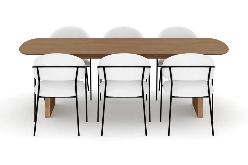 Richeto Matbord 240 cm med 6 Karol Matstolar - Naturlig finish / Vit Bouclé - Möbler - Matplats - Matgrupp & matbord med stolar
