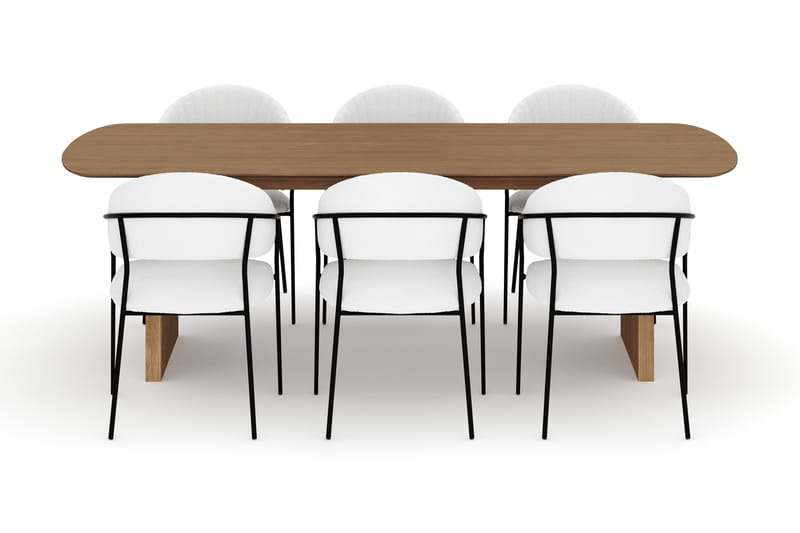 Richeto Matbord 240 cm med 6 Karol Matstolar - Naturlig finish / Vit Bouclé - Möbler - Matplats - Matgrupp & matbord med stolar