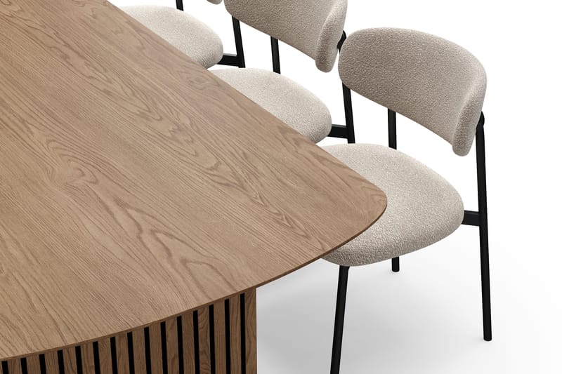 Richeto Matbord 240 cm med 6 Lucy Matstolar - Naturlig finish / Greige Bouclé / Metallben Svart - Möbler - Matplats - Matgrupp & matbord med stolar