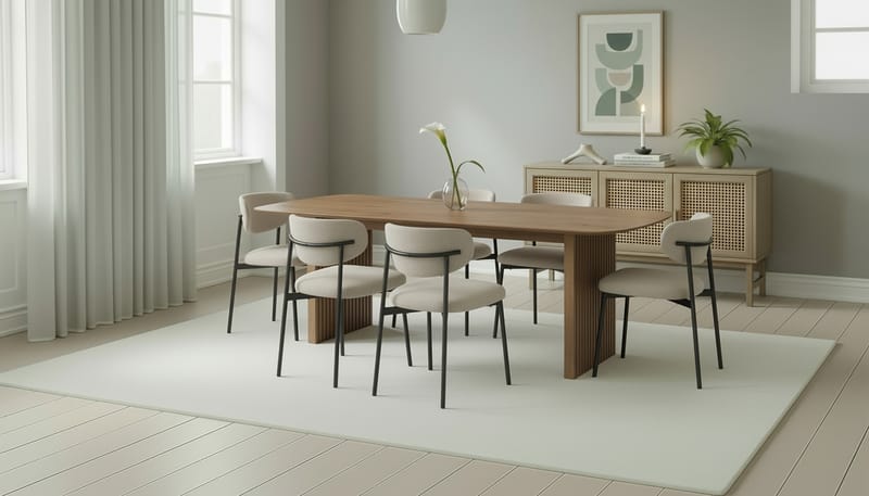 Richeto Matbord 240 cm med 6 Lucy Matstolar - Naturlig finish / Greige Bouclé / Metallben Svart - Möbler - Matplats - Matgrupp & matbord med stolar