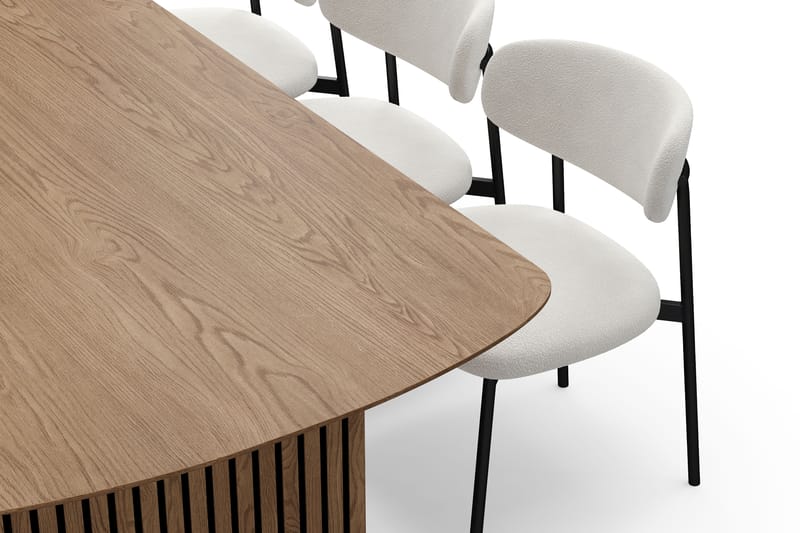 Richeto Matbord 240 cm med 6 Lucy Matstolar - Naturlig finish / Vit Bouclé / Metallben Svart - Möbler - Matplats - Matgrupp & matbord med stolar