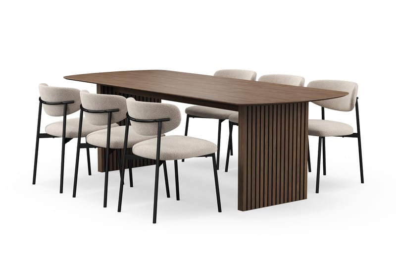 Richeto Matbord 240 cm med 6 Lucy Matstolar, Rökt ek / Greige Bouclé