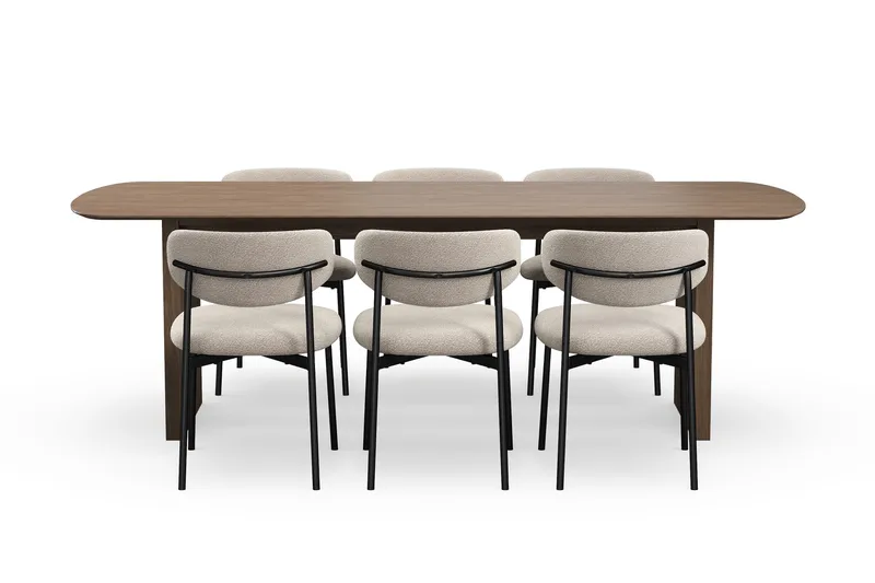 Richeto Matbord 240 cm med 6 Lucy Matstolar - Rökt ek / Greige Bouclé - Möbler - Matplats - Matgrupp & matbord med stolar