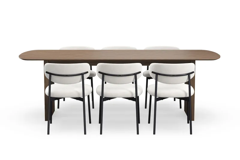 Richeto Matbord 240 cm med 6 Lucy Matstolar - Rökt ek / Vit Bouclé - Möbler - Matplats - Matgrupp & matbord med stolar