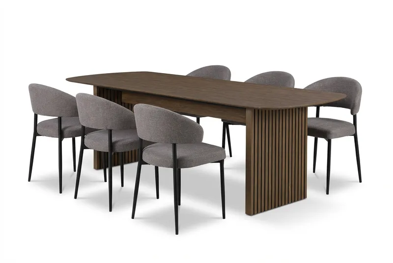 Richeto Matbord 240 cm med 6 Sawako Greige Stolar, Rökt ek