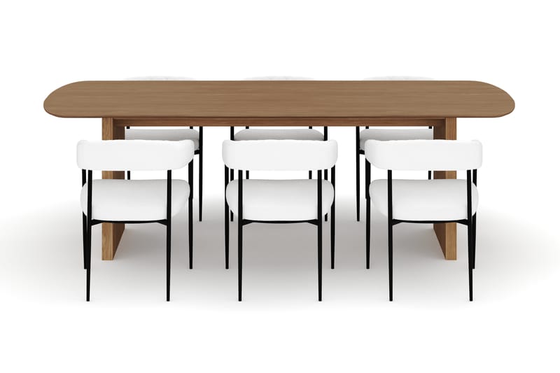Richeto Matbord 240 cm med 6 Velma Matstolar - Naturlig finish / Vit Bouclé - Möbler - Matplats - Matgrupp & matbord med stolar