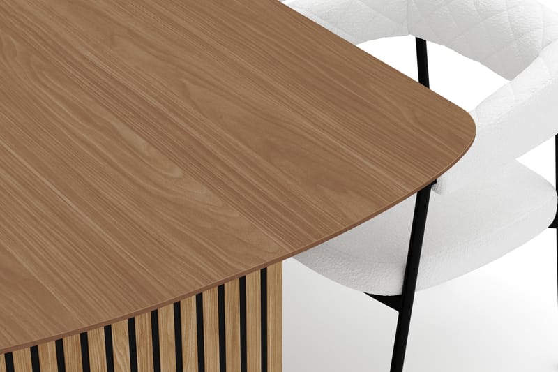 Richeto Matbord 240 cm med 6 Velma Matstolar - Naturlig finish / Vit Bouclé - Möbler - Matplats - Matgrupp & matbord med stolar