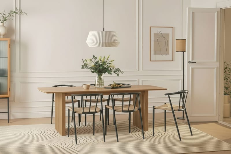 Richeto Matbord 240 cm med 6 Winston Matstolar - Naturlig finish / Beige / Metallben Svart - Möbler - Matplats - Matgrupp & matbord med stolar