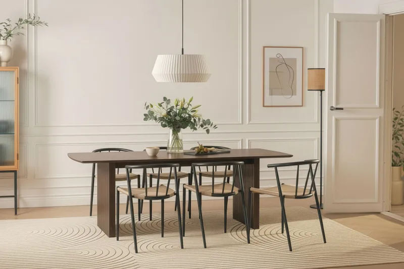 Richeto Matbord 240 cm med 6 Winston Matstolar - Rökt ek / Beige / Metallben Svart - Möbler - Matplats - Matgrupp & matbord med stolar