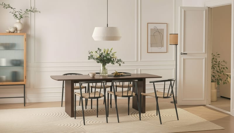 Richeto Matbord 240 cm med 6 Winston Matstolar - Rökt ek / Beige / Metallben Svart - Möbler - Matplats - Matgrupp & matbord med stolar