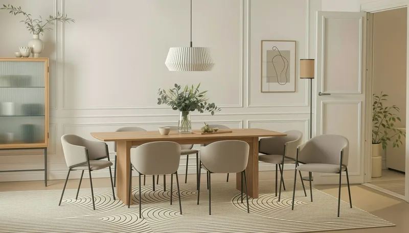 Richeto Matbord 240 cm med 8 Filip Matstolar - Naturlig finish / Taupe Bouclé - Möbler - Matplats - Matgrupp & matbord med stolar