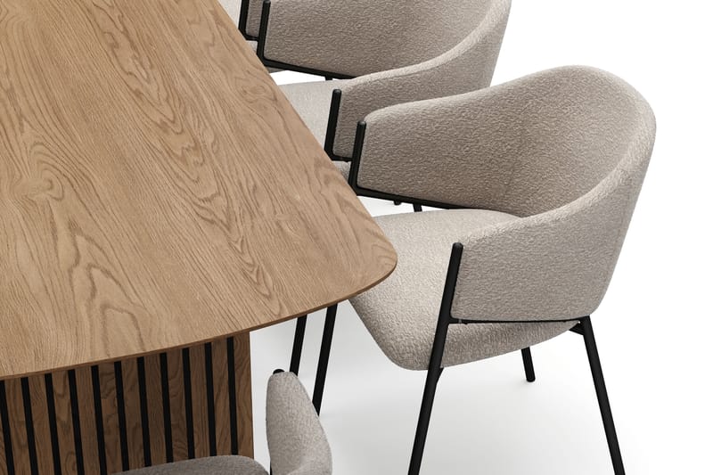 Richeto Matbord 240 cm med 8 Filip Matstolar - Naturlig finish / Taupe Bouclé - Möbler - Matplats - Matgrupp & matbord med stolar