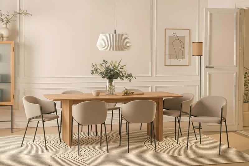 Richeto Matbord 240 cm med 8 Filip Matstolar - Naturlig finish / Taupe Bouclé - Möbler - Matplats - Matgrupp & matbord med stolar