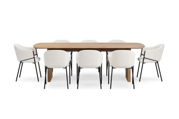 Richeto Matbord 240 cm med 8 Filip Matstolar - Naturlig finish / Vit Bouclé - Möbler - Matplats - Matgrupp & matbord med stolar
