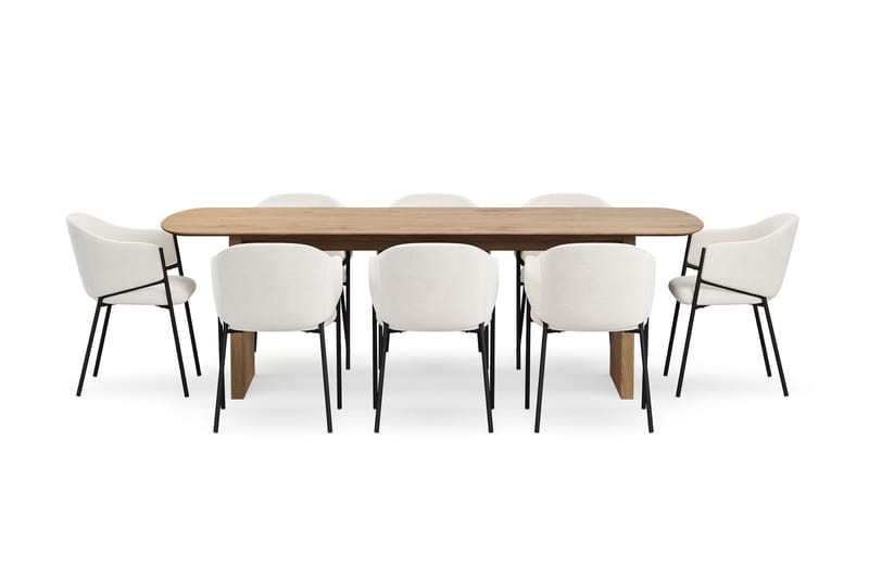 Richeto Matbord 240 cm med 8 Filip Matstolar - Naturlig finish / Vit Bouclé - Möbler - Matplats - Matgrupp & matbord med stolar