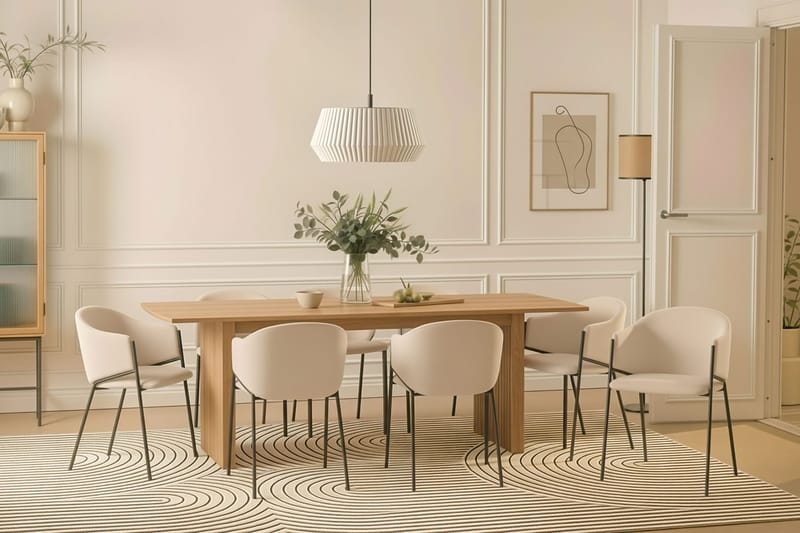 Richeto Matbord 240 cm med 8 Filip Matstolar - Naturlig finish / Vit Bouclé - Möbler - Matplats - Matgrupp & matbord med stolar