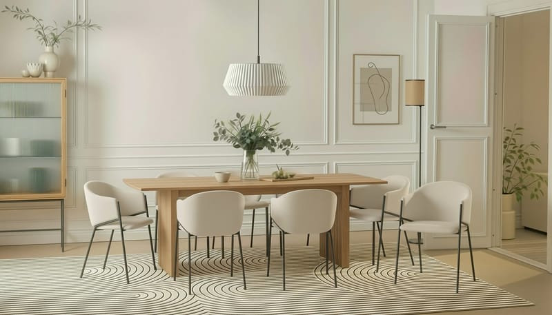 Richeto Matbord 240 cm med 8 Filip Matstolar - Naturlig finish / Vit Bouclé - Möbler - Matplats - Matgrupp & matbord med stolar