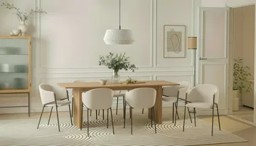 Richeto Matbord 240 cm med 8 Filip Matstolar - Naturlig finish / Vit Bouclé - Möbler - Matplats - Matgrupp & matbord med stolar