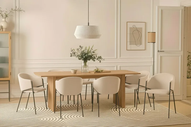 Richeto Matbord 240 cm med 8 Filip Matstolar - Naturlig finish / Vit Bouclé - Möbler - Matplats - Matgrupp & matbord med stolar