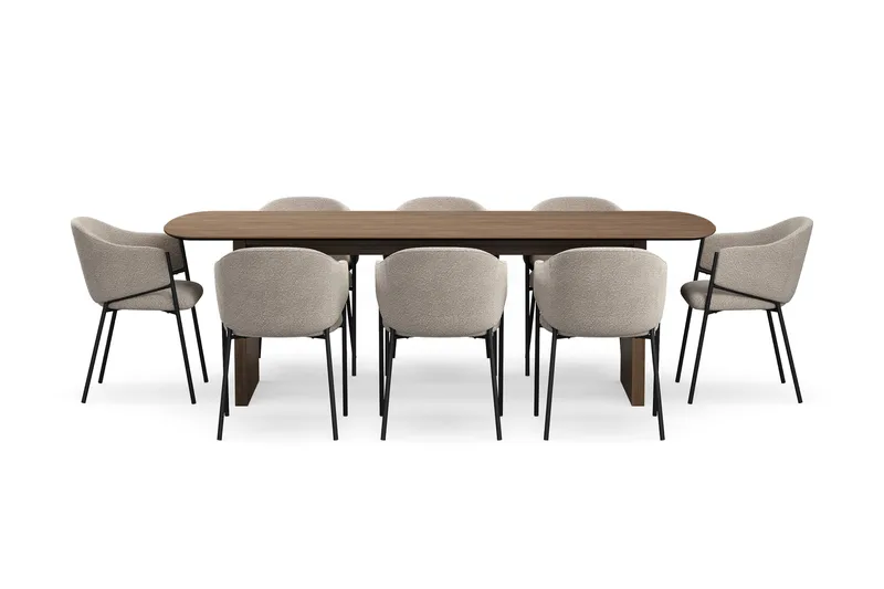 Richeto Matbord 240 cm med 8 Filip Matstolar - Rökt ek / Taupe Bouclé - Möbler - Matplats - Matgrupp & matbord med stolar