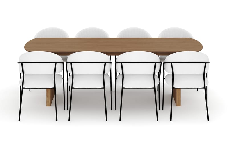 Richeto Matbord 240 cm med 8 Karol Matstolar - Naturlig finish / Vit Bouclé - Möbler - Matplats - Matgrupp & matbord med stolar