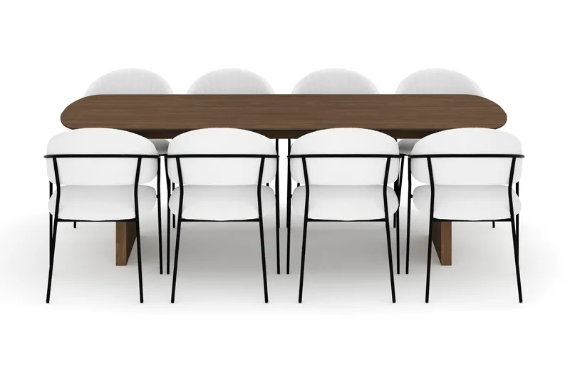 Richeto Matbord 240 cm med 8 Karol Matstolar - Rökt ek / Vit Bouclé - Möbler - Matplats - Matgrupp & matbord med stolar