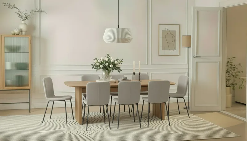 Richeto Matbord 240 cm med 8 Katy Matstolar - Naturlig finish / Greige Bouclé / Metallben Svart - Möbler - Matplats - Matgrupp & matbord med stolar