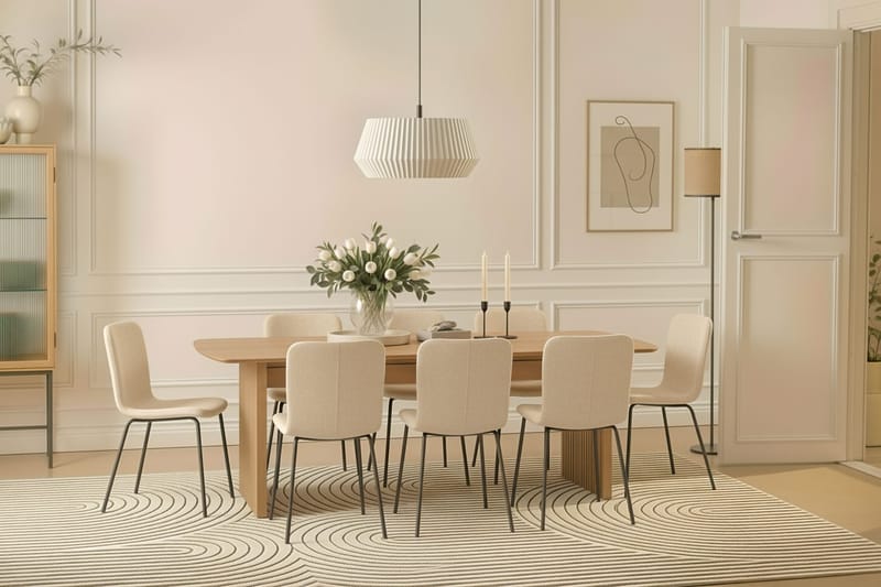 Richeto Matbord 240 cm med 8 Katy Matstolar - Naturlig finish / Vit Bouclé / Metallben Svart - Möbler - Matplats - Matgrupp & matbord med stolar