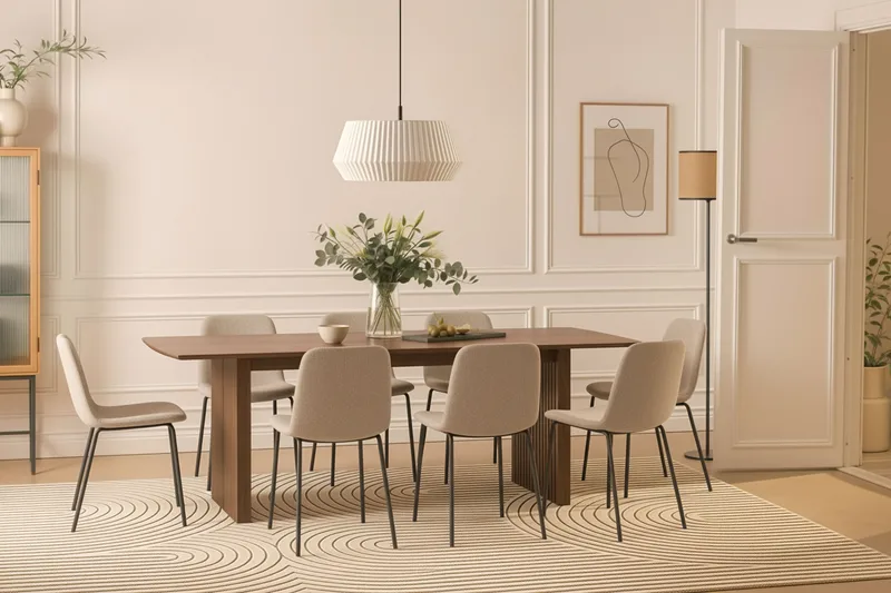 Richeto Matbord 240 cm med 8 Katy Matstolar - Rökt ek / Greige Bouclé - Möbler - Matplats - Matgrupp & matbord med stolar