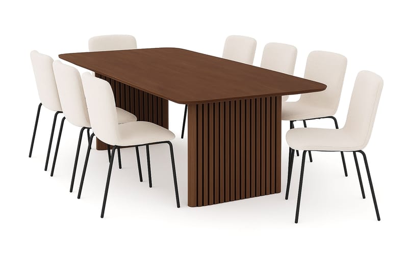 Richeto Matbord 240 cm med 8 Katy Matstolar, Rökt ek / Vit Bouclé