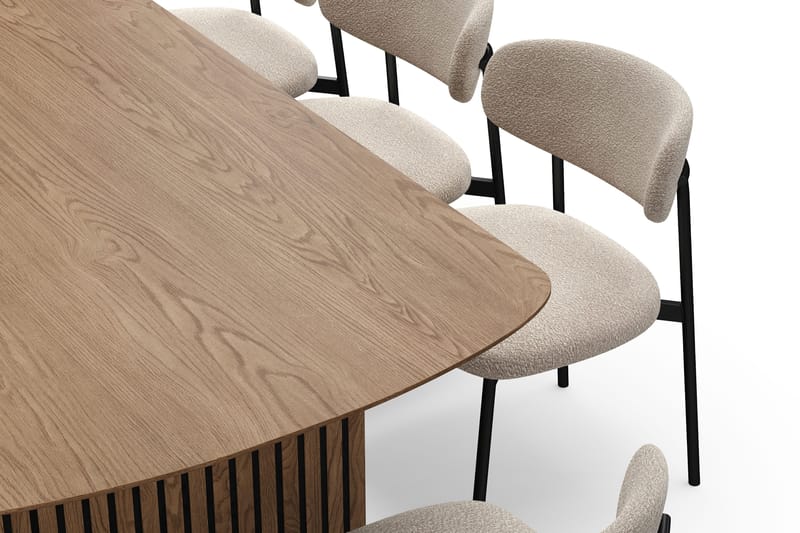 Richeto Matbord 240 cm med 8 Lucy Matstolar - Naturlig finish / Greige Bouclé / Metallben Svart - Möbler - Matplats - Matgrupp & matbord med stolar