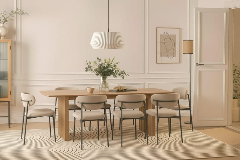 Richeto Matbord 240 cm med 8 Lucy Matstolar - Naturlig finish / Greige Bouclé / Metallben Svart - Möbler - Matplats - Matgrupp & matbord med stolar