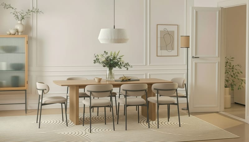 Richeto Matbord 240 cm med 8 Lucy Matstolar - Naturlig finish / Greige Bouclé / Metallben Svart - Möbler - Matplats - Matgrupp & matbord med stolar