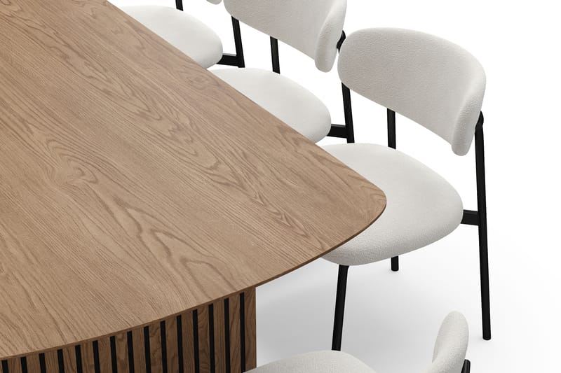 Richeto Matbord 240 cm med 8 Lucy Matstolar - Naturlig finish / Vit Bouclé / Metallben Svart - Möbler - Matplats - Matgrupp & matbord med stolar