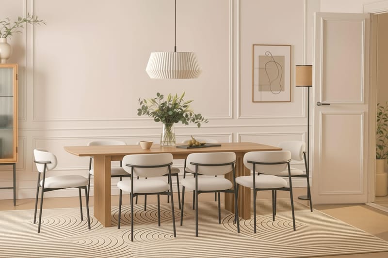 Richeto Matbord 240 cm med 8 Lucy Matstolar - Naturlig finish / Vit Bouclé / Metallben Svart - Möbler - Matplats - Matgrupp & matbord med stolar
