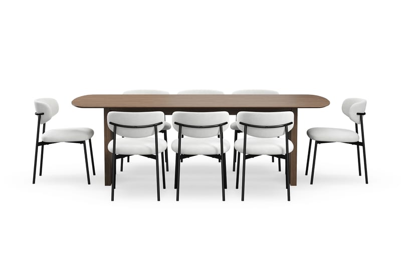 Richeto Matbord 240 cm med 8 Lucy Matstolar - Rökt ek / Vit Bouclé - Möbler - Matplats - Matgrupp & matbord med stolar