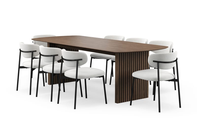 Richeto Matbord 240 cm med 8 Lucy Matstolar, Rökt ek / Vit Bouclé