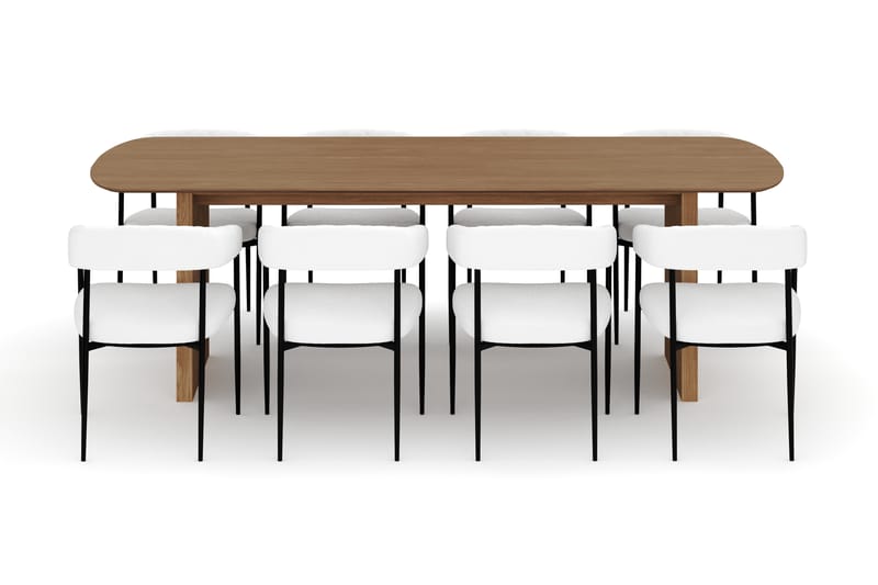 Richeto Matbord 240 cm med 8 Velma Matstolar - Naturlig finish / Vit Bouclé - Möbler - Matplats - Matgrupp & matbord med stolar