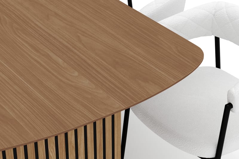 Richeto Matbord 240 cm med 8 Velma Matstolar - Naturlig finish / Vit Bouclé - Möbler - Matplats - Matgrupp & matbord med stolar