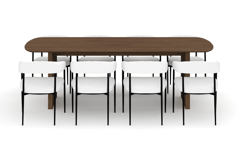 Richeto Matbord 240 cm med 8 Velma Matstolar - Rökt ek / Vit Bouclé - Möbler - Matplats - Matgrupp & matbord med stolar