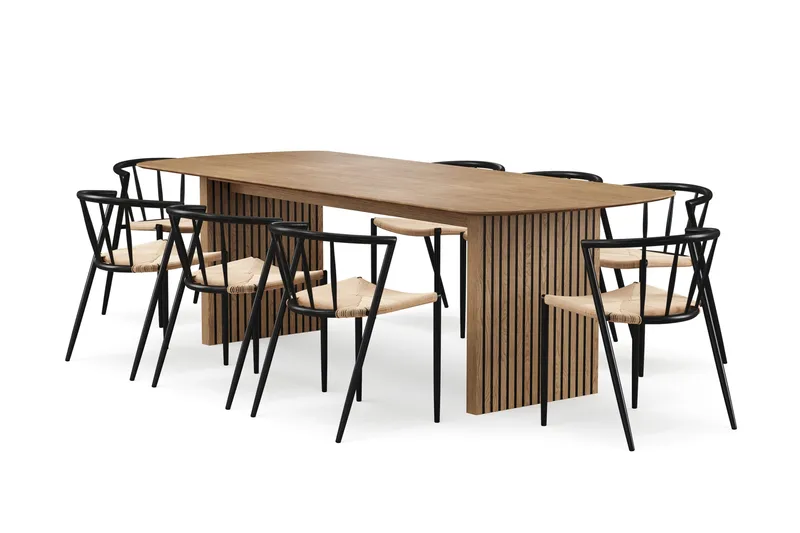 Richeto Matbord 240 cm med 8 Winston Matstolar, Ek