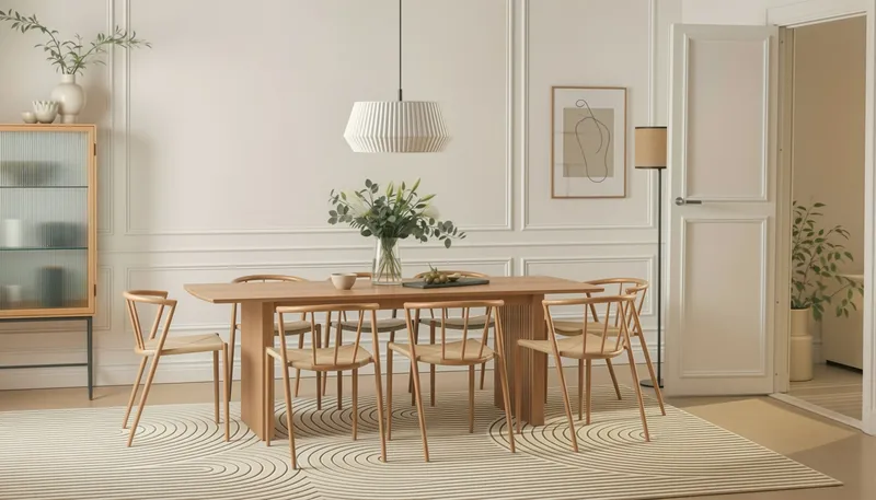 Richeto Matbord 240 cm med 8 Winston Matstolar - Naturlig finish / Beige / Metallben Ek - Möbler - Matplats - Matgrupp & matbord med stolar