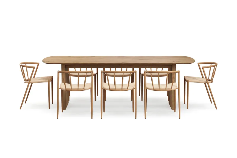 Richeto Matbord 240 cm med 8 Winston Matstolar - Naturlig finish / Beige / Metallben Ek - Möbler - Matplats - Matgrupp & matbord med stolar