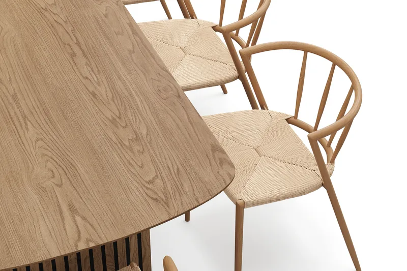 Richeto Matbord 240 cm med 8 Winston Matstolar - Naturlig finish / Beige / Metallben Ek - Möbler - Matplats - Matgrupp & matbord med stolar