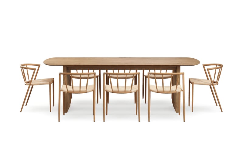 Richeto Matbord 240 cm med 8 Winston Matstolar - Naturlig finish / Beige / Metallben Ek - Möbler - Matplats - Matgrupp & matbord med stolar
