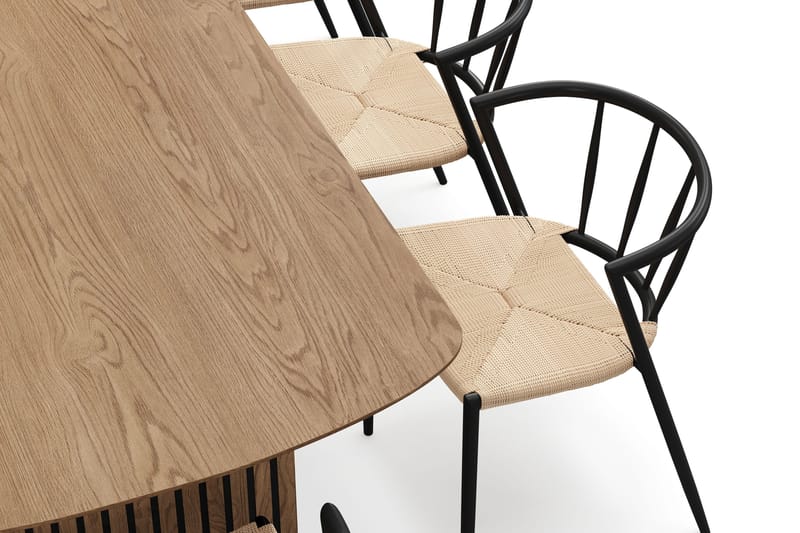 Richeto Matbord 240 cm med 8 Winston Matstolar - Naturlig finish / Beige / Metallben Svart - Möbler - Matplats - Matgrupp & matbord med stolar