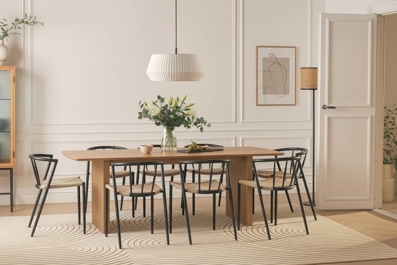 Richeto Matbord 240 cm med 8 Winston Matstolar - Naturlig finish / Beige / Metallben Svart - Möbler - Matplats - Matgrupp & matbord med stolar