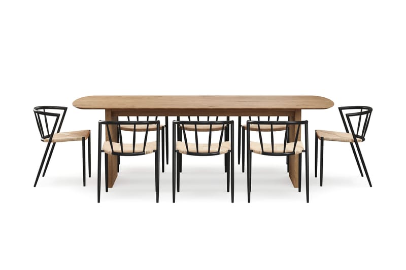 Richeto Matbord 240 cm med 8 Winston Matstolar - Naturlig finish / Beige / Metallben Svart - Möbler - Matplats - Matgrupp & matbord med stolar