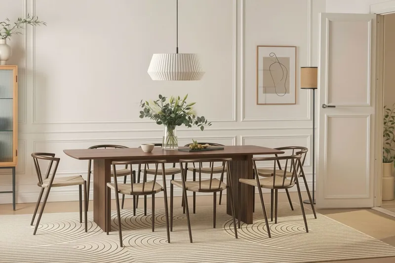 Richeto Matbord 240 cm med 8 Winston Matstolar - Rökt ek / Beige / Metallben Rökt ek - Möbler - Matplats - Matgrupp & matbord med stolar