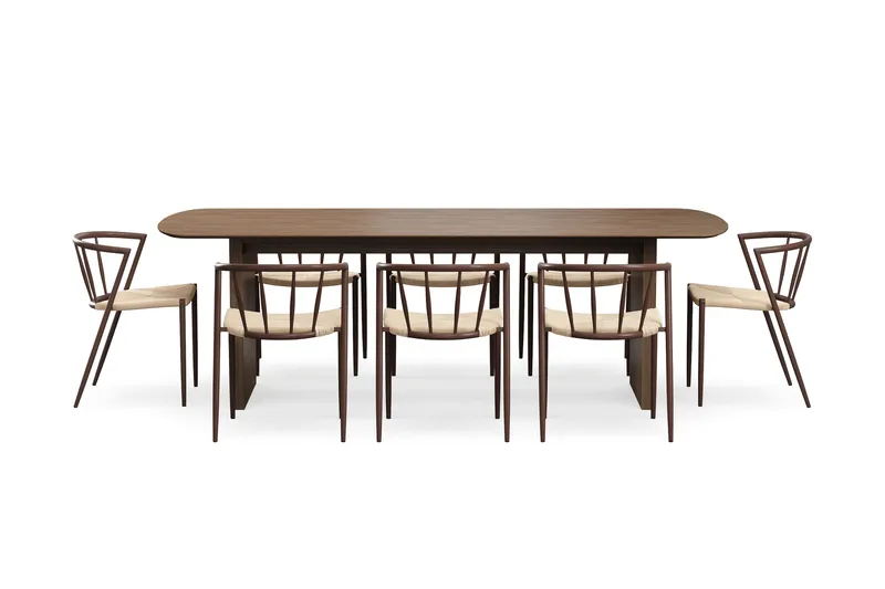 Richeto Matbord 240 cm med 8 Winston Matstolar - Rökt ek / Beige / Metallben Rökt ek - Möbler - Matplats - Matgrupp & matbord med stolar